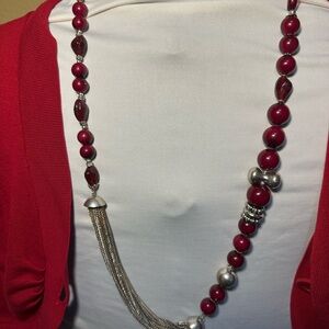 Handcrafted Asymmetrical Necklace “Crimson Noel” – Festive Red Beads